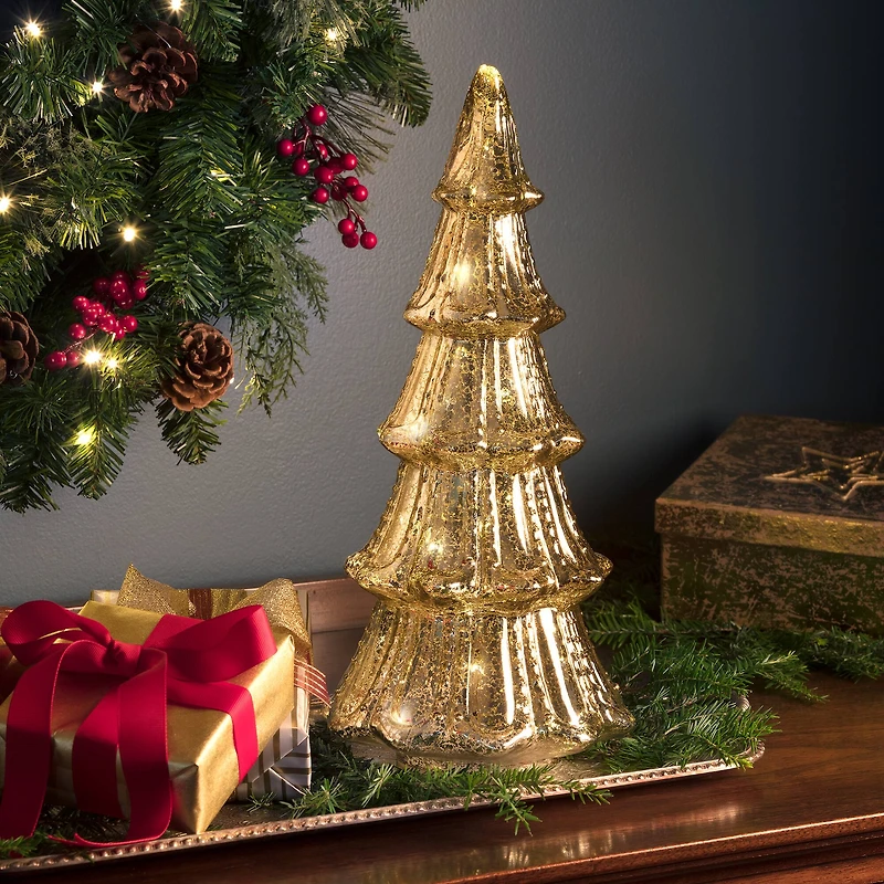 Gold Lighted Faux Mercury Glass Tabletop Tree