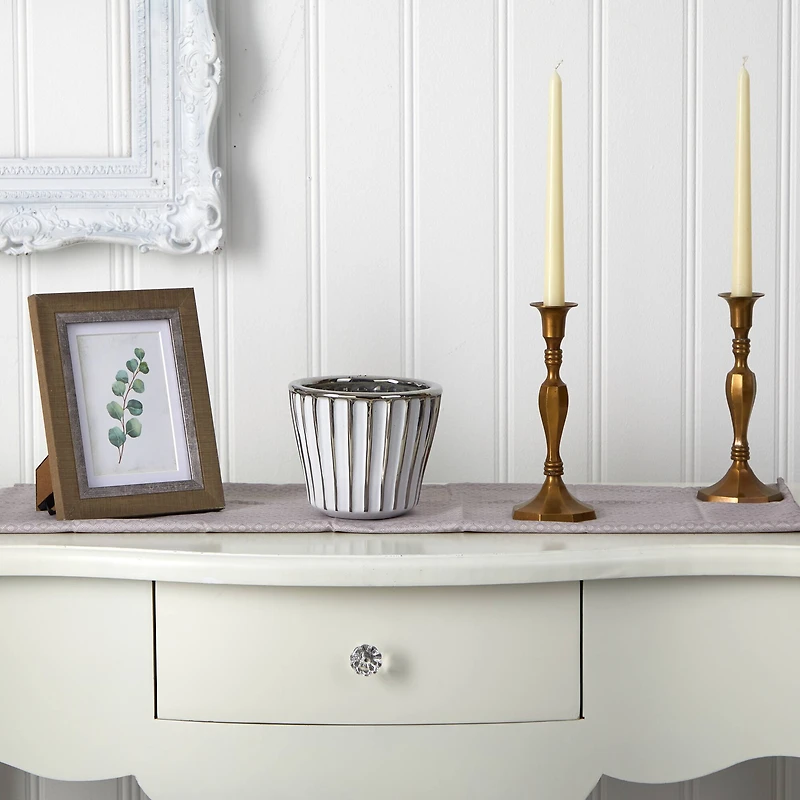 5" White Vase with Silver Trimming