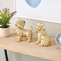 Gold Sitting & Standing Dogs Polystone Sculpture Set