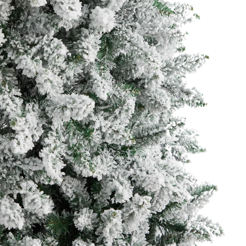 9ft. Pre-Lit Slim Flocked Montreal Fir Artificial Christmas Tree, White LED Lights