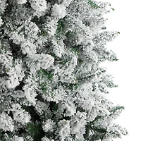 9ft. Pre-Lit Slim Flocked Montreal Fir Artificial Christmas Tree, White LED Lights