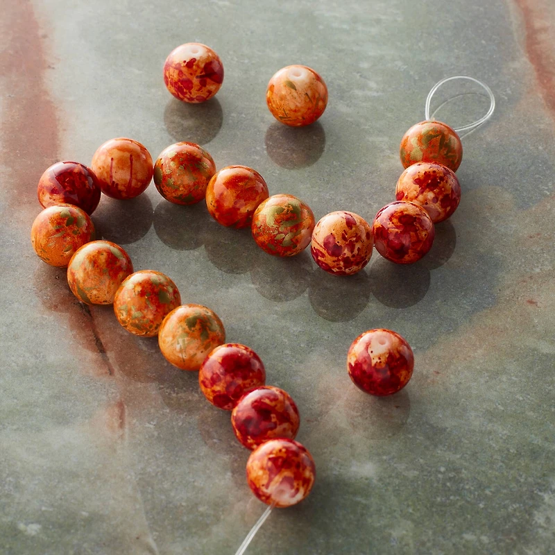 Orange Swirl Ceramic Round Beads, 10mm by Bead Landing™