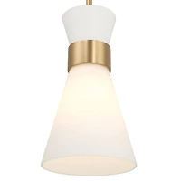 Hello Honey® Kit White & Gold Modern Minimalist Tapered Opal Glass & Metal Ceiling Light