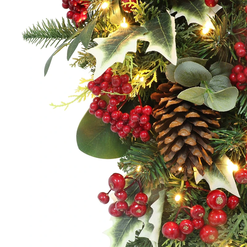 28" Battery-Operated Pre-Lit Decorated Artificial Swag with Red Bow