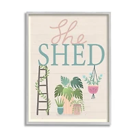 Stupell Industries She Shed Sign Tropical Plants Ladder and Green Vines in Gray Frame Wall Art