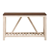 Walker Edison Dark Walnut/White Oak Rustic A-Frame Entry Table