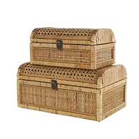 Brown Rattan Handmade Woven Storage Box with Curved Tops & Wrapped Edges, 2ct.