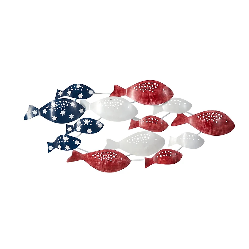 39" Patriotic Metal Fishes Wall Art Décor
