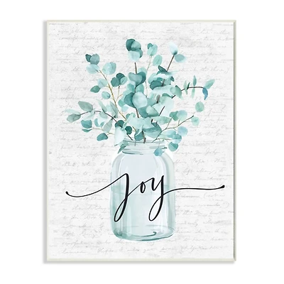Stupell Industries Aqua Blue Plant Leaves In Joy Jar Wall Plaque