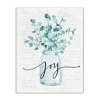 Stupell Industries Aqua Blue Plant Leaves In Joy Jar Wall Plaque