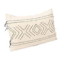 Hello Honey® Natural & Black Hand-Embroidered Cotton Lumbar Pillow with Kantha Stitch