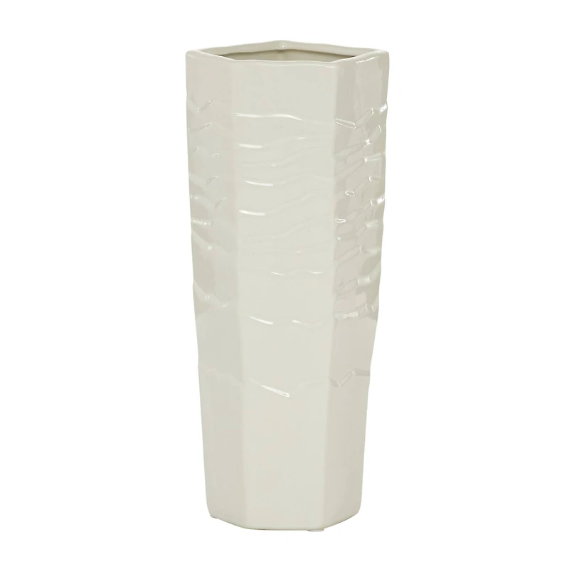 White Ceramic Contemporary Vase, 13" x 5" x 5"