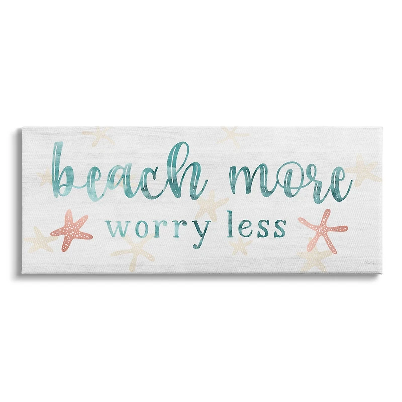 Stupell Industries Beach More Worry Less Nautical Sign Red Starfish Canvas Wall Art