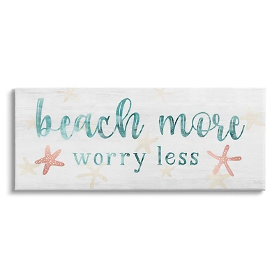 Stupell Industries Beach More Worry Less Nautical Sign Red Starfish Canvas Wall Art