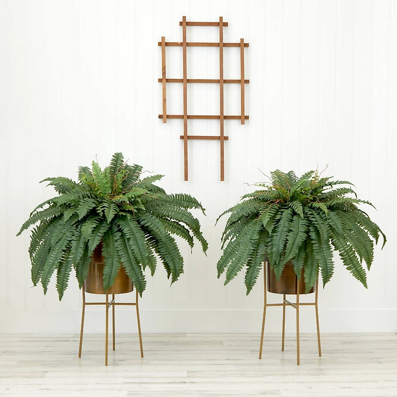 32" Artificial Boston Fern Plant with Metal Planter with Stand