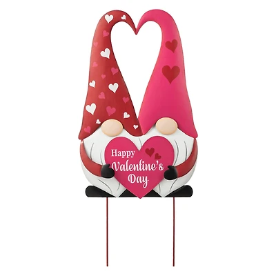 Glitzhome® 30" Valentine's Metal Gnome Couple Yard Stake