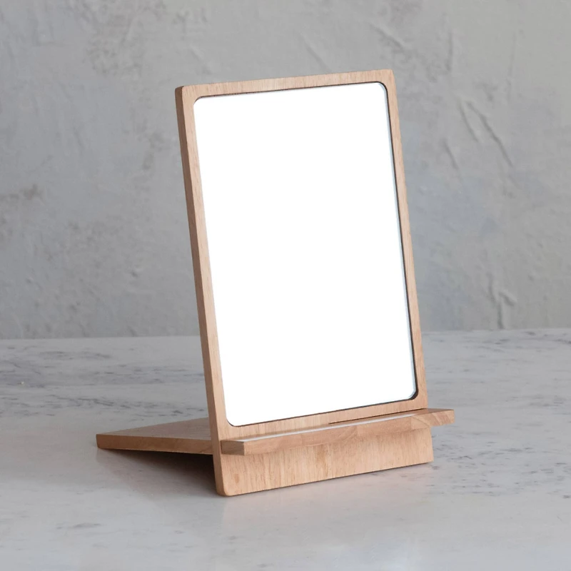 Hello Honey® 9.75" Natural Rubberwood Reflections Desk Mirror
