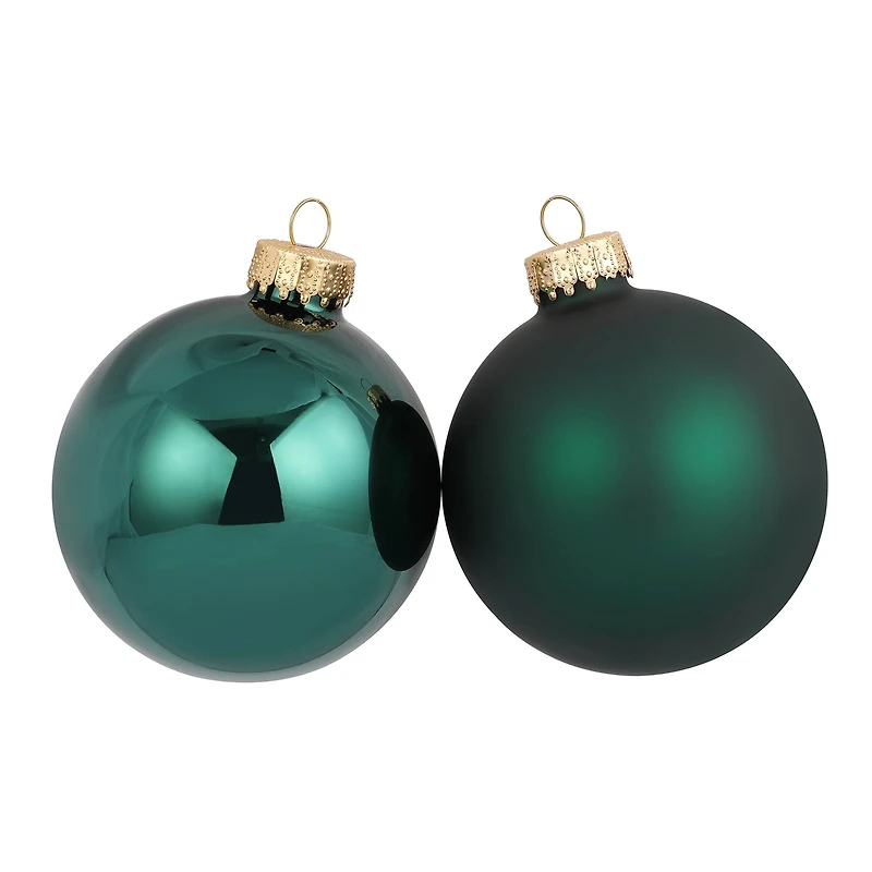 4 Pack 3" Dark Green Matte & Shiny Glass Ball Ornaments by Ashland®