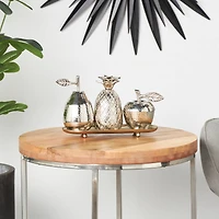 Silver Fruit Decorative Jars with Matching Leaf Tray Set