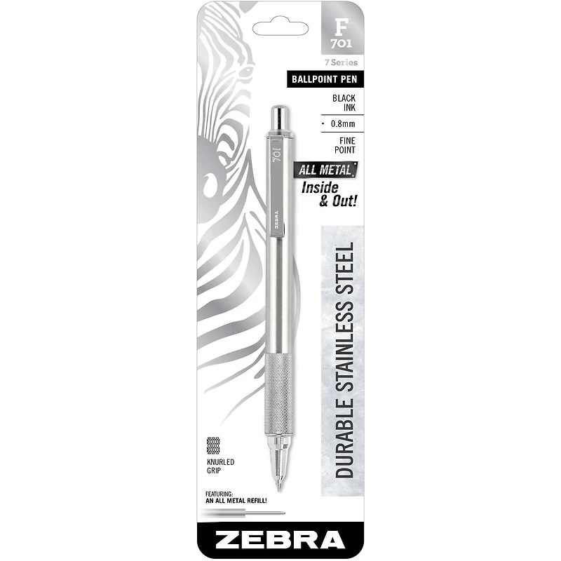 Zebra F-701 Stainless Steel Black Fine Ballpoint Pen