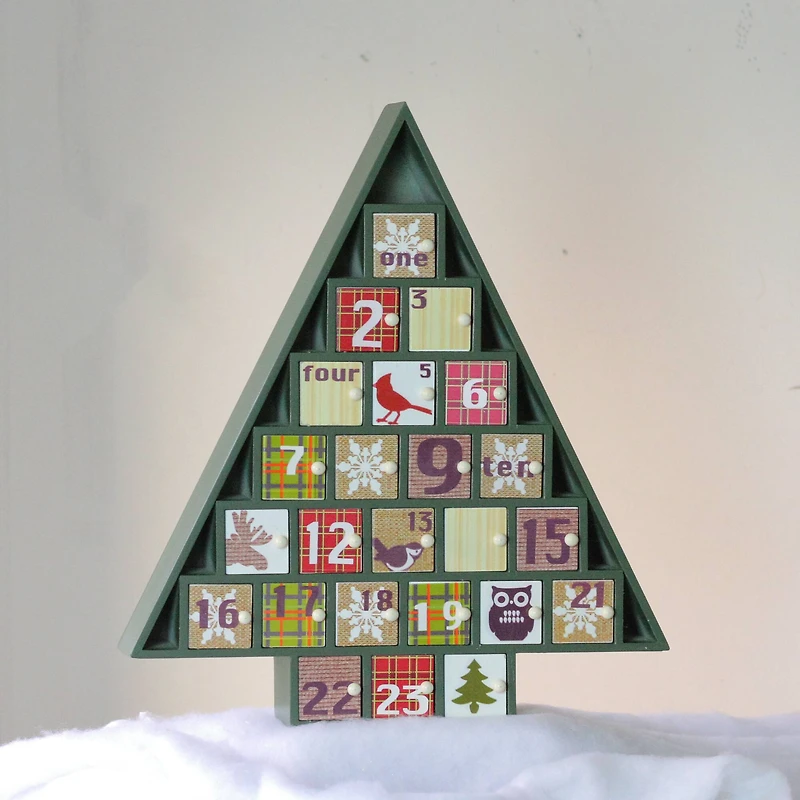 15" Green Tree Shaped Christmas Advent Calendar Decoration