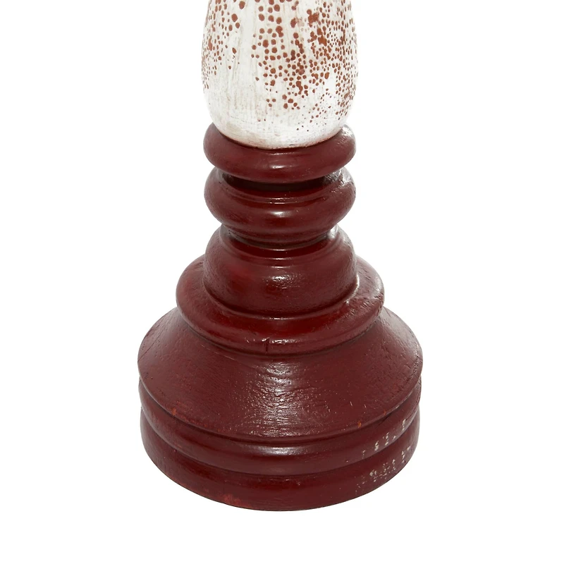 20" Red & White Wood Farmhouse Candlestick Holder Set