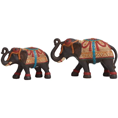 Multicolored Intricate Standing Elephants Sculpture Set