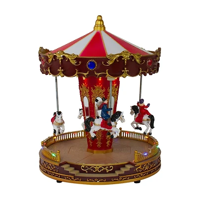 11" Red & White LED Animated Christmas Carousel with Horses