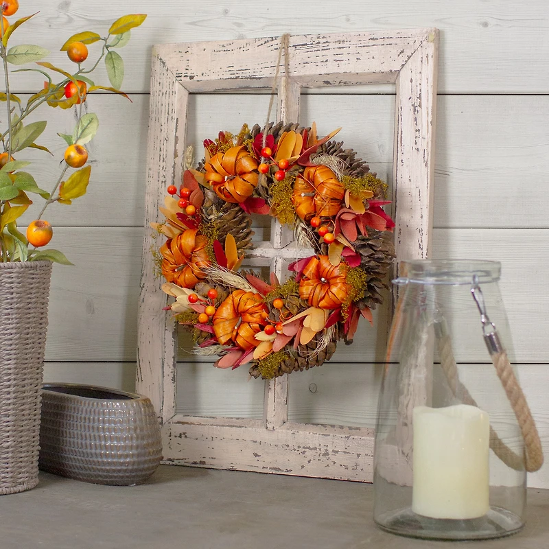 11" Brown & Orange Pinecone & Pumpkin Fall Wreath