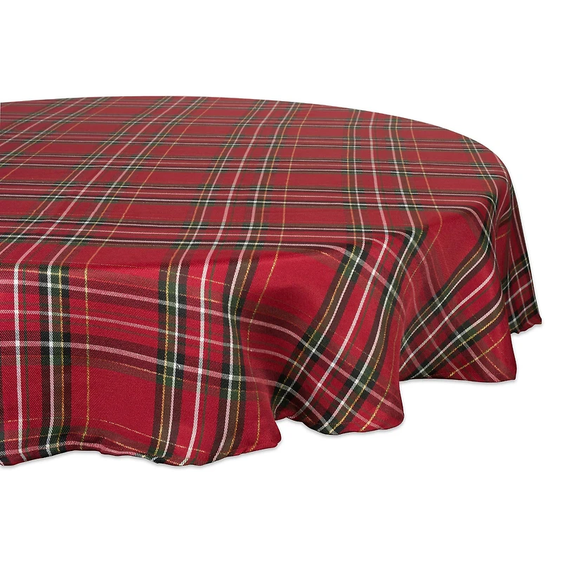 DII® 70" Round Holiday Metallic Plaid Tablecloth