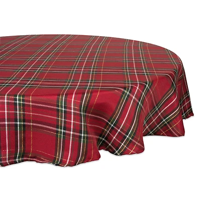 DII® 70" Round Holiday Metallic Plaid Tablecloth