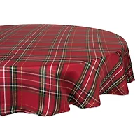 DII® 70" Round Holiday Metallic Plaid Tablecloth