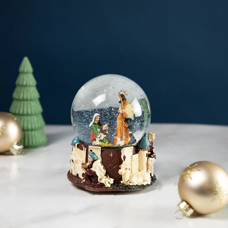 5.5" Nativity Scene Musical Snow Globe Glitterdome