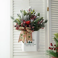 Glitzhome® 21" Christmas Pine Needle & Berry Ribbon Centerpiece