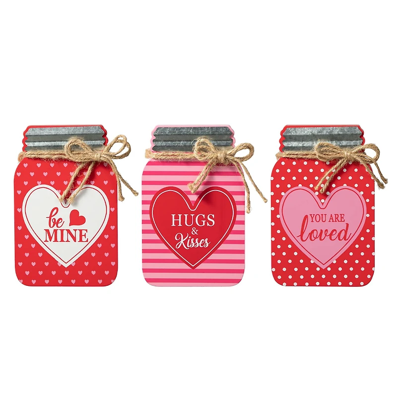 Glitzhome® 7" Set of 3 Valentine's Wooden Mason Jar Table Decor