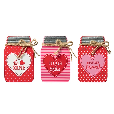 Glitzhome® 7" Set of 3 Valentine's Wooden Mason Jar Table Decor