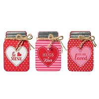 Glitzhome® 7" Set of 3 Valentine's Wooden Mason Jar Table Decor