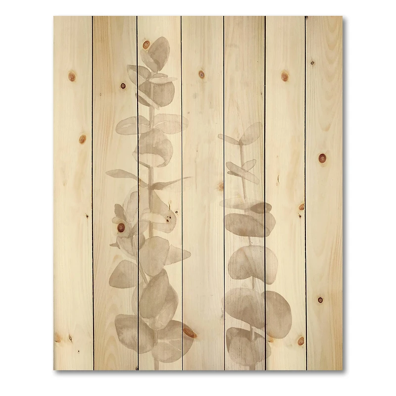 Designart - Beige Eucalyptus Branches On White
