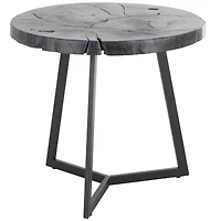 21.5" Black Teak Wood Handmade Live Edge Accent Table with Black Metal Base