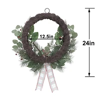 24" Pine, Eucalyptus & Berry Half Wreath with Bow by Ashland®