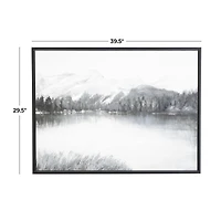 40" x 30" Gray Neutral Lake Landscape Canvas Framed Wall Art with Black Frame