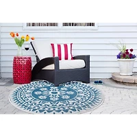 DII® Round Blue Floral Outdoor Rug, 5ft.