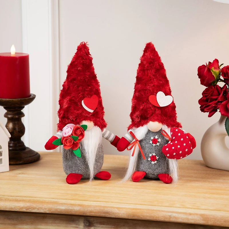 11.5" Red & Gray Fuzzy Hat Valentine's Day Gnomes Set