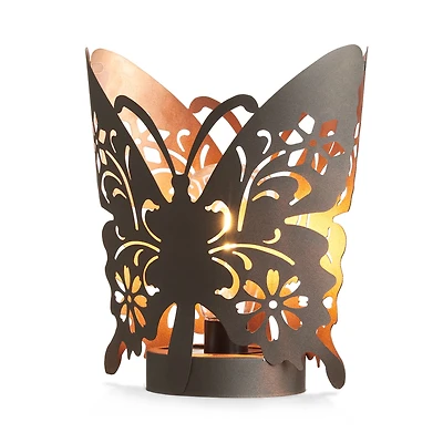 Glitzhome® 9" Metal Flying Butterfly Silhouette Solar Powdered Edison Bulb Outdoor Lantern