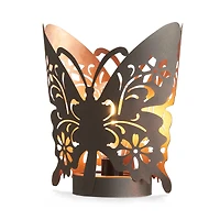 Glitzhome® 9" Metal Flying Butterfly Silhouette Solar Powdered Edison Bulb Outdoor Lantern