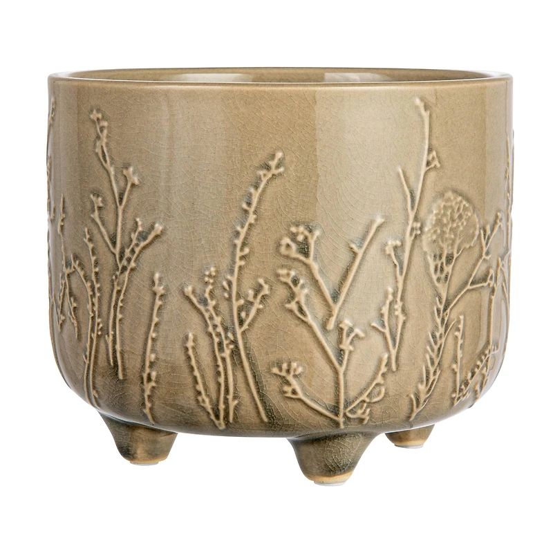 Hello Honey® 6" Green Footed Stoneware Planter with Botanical Design