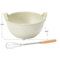 Hello Honey® 3.75" Cream Stoneware Batter Bowl & Whisk