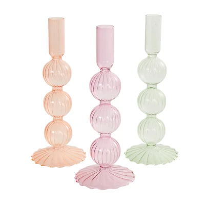 9" Multicolor Glass Textured Triple Bubble Taper Candle Holder Set, 3ct.