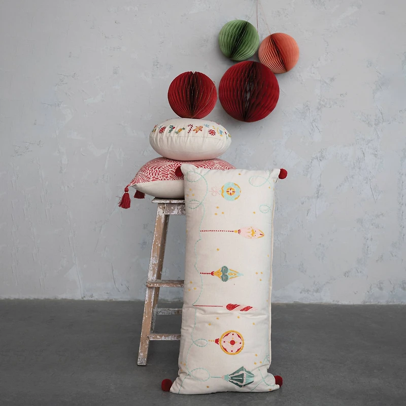 Hello Honey® 16" Happy Holidays Embroidery Round Cotton Slub Pillow