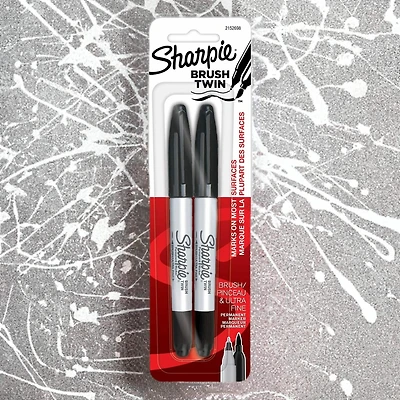 Sharpie® Black Brush Twin Permanent Markers, 2ct.
